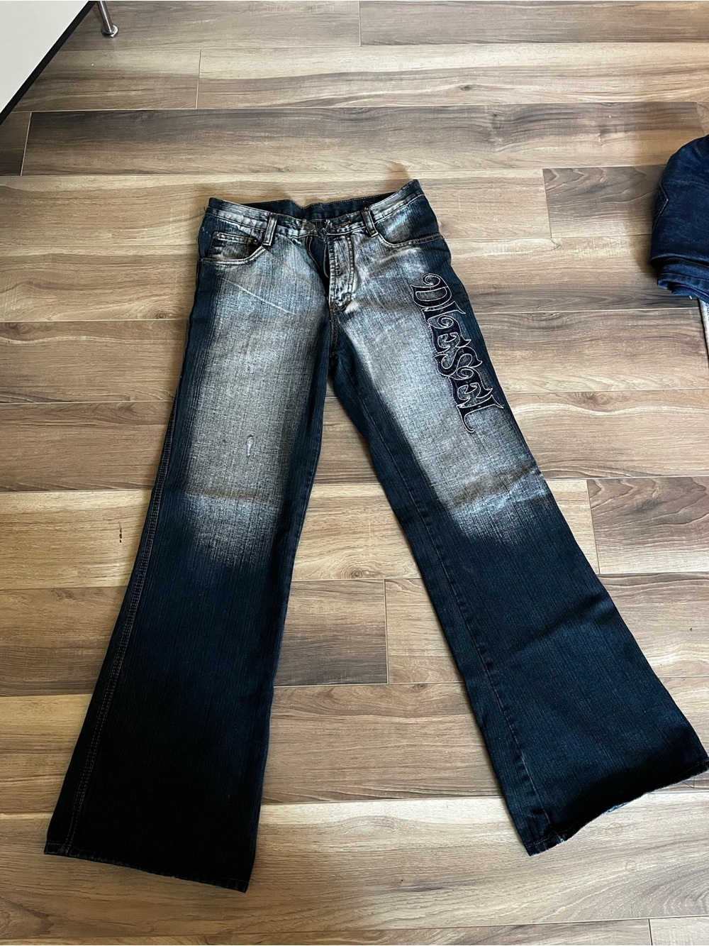 Diesel Black Washed Flare Jeans with Side Logo